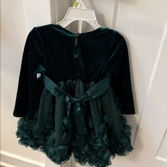 Rare Editions Dark Green Velvet Dress with Bow - Picture 2 of 5